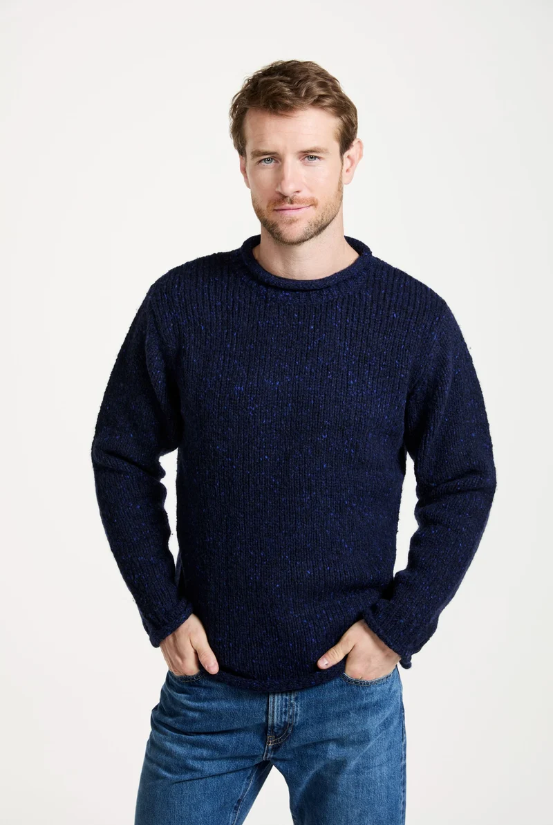 Raheen Tweed Roll Neck Mens Sweater - Navy