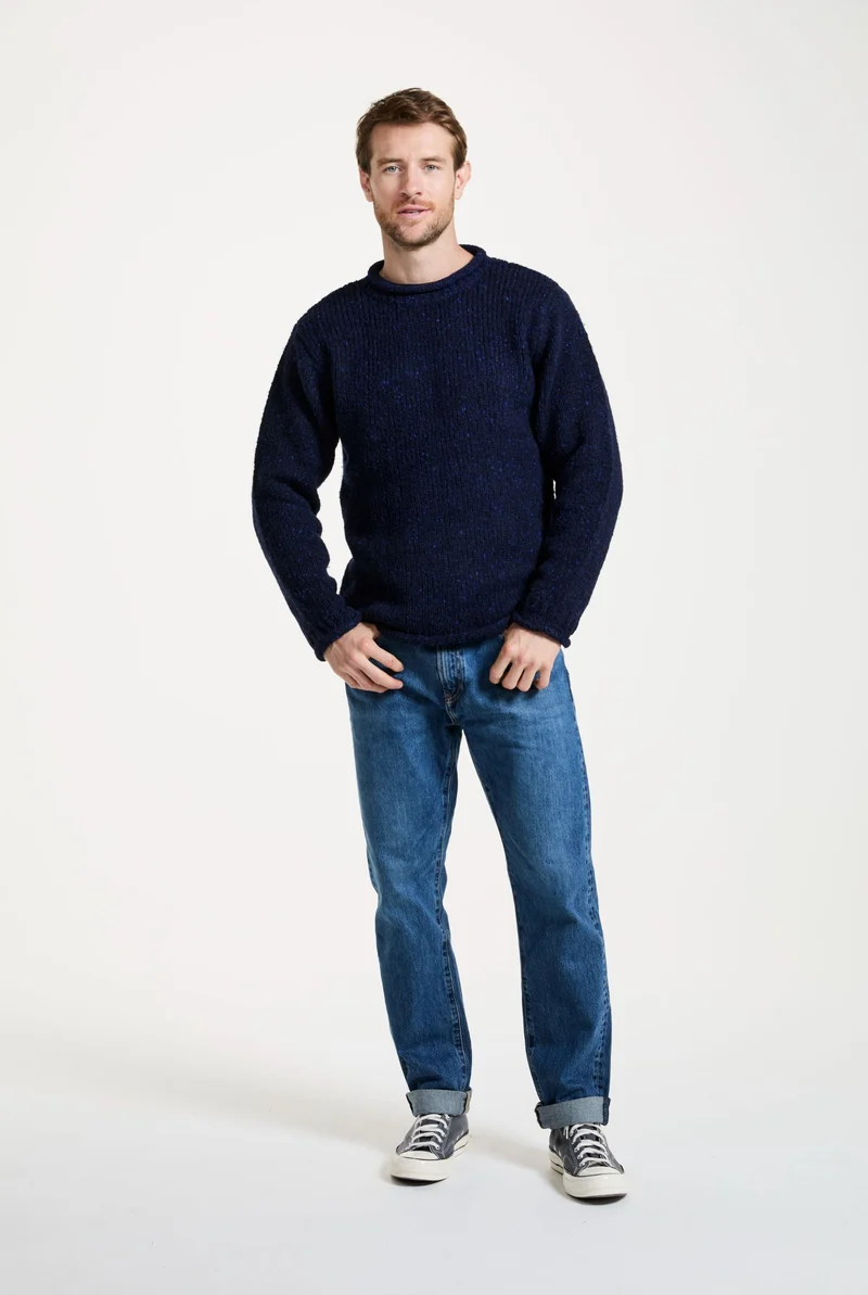 Raheen Tweed Roll Neck Mens Sweater - Navy