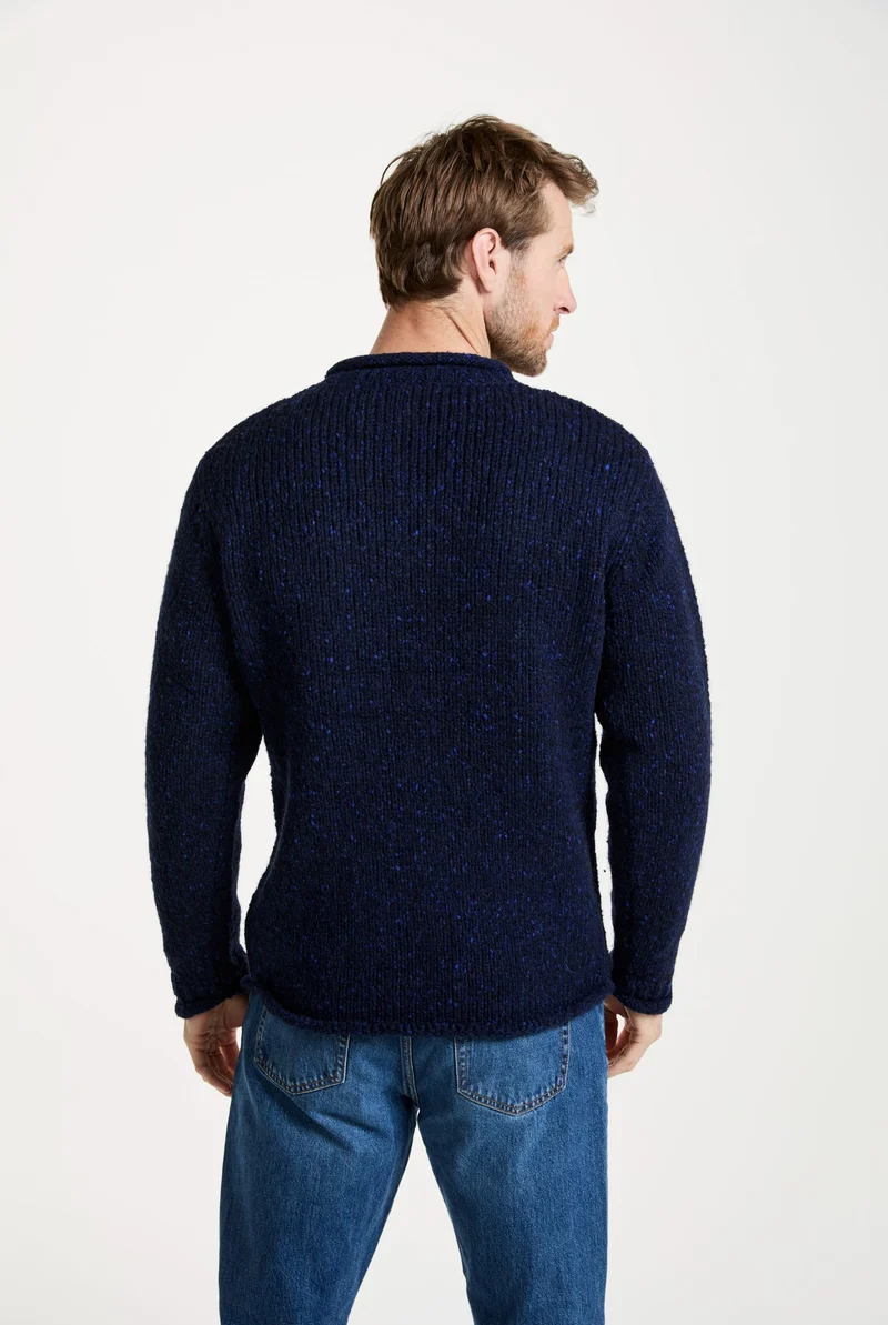 Raheen Tweed Roll Neck Mens Sweater - Navy