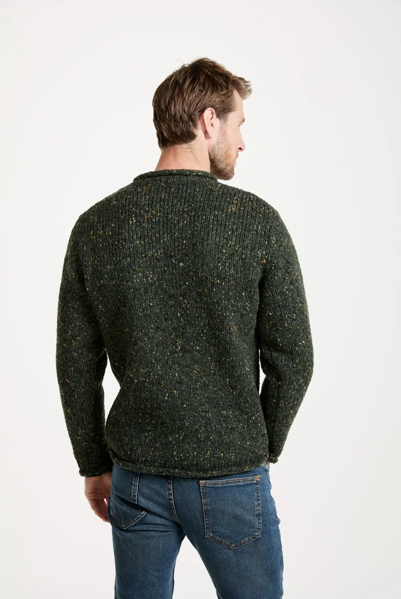 Raheen Tweed Roll Neck Mens Sweater - Green