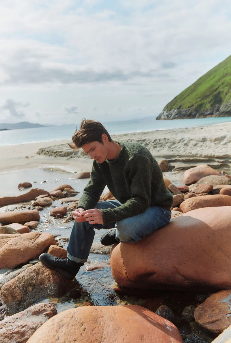 Raheen Tweed Roll Neck Mens Sweater - Green