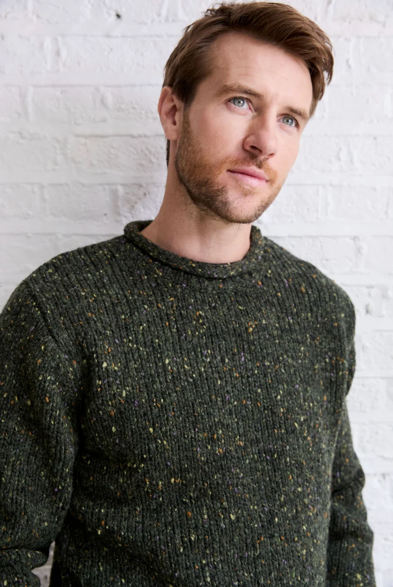 Raheen Tweed Roll Neck Mens Sweater - Green