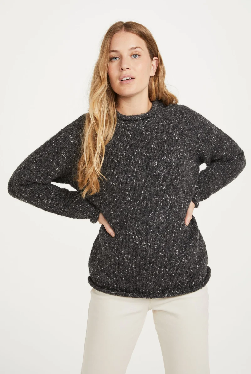 Brackloon Tweed Roll Neck Ladies Sweater - Grey