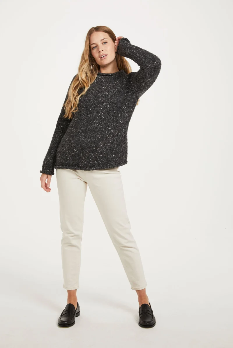 Brackloon Tweed Roll Neck Ladies Sweater - Grey