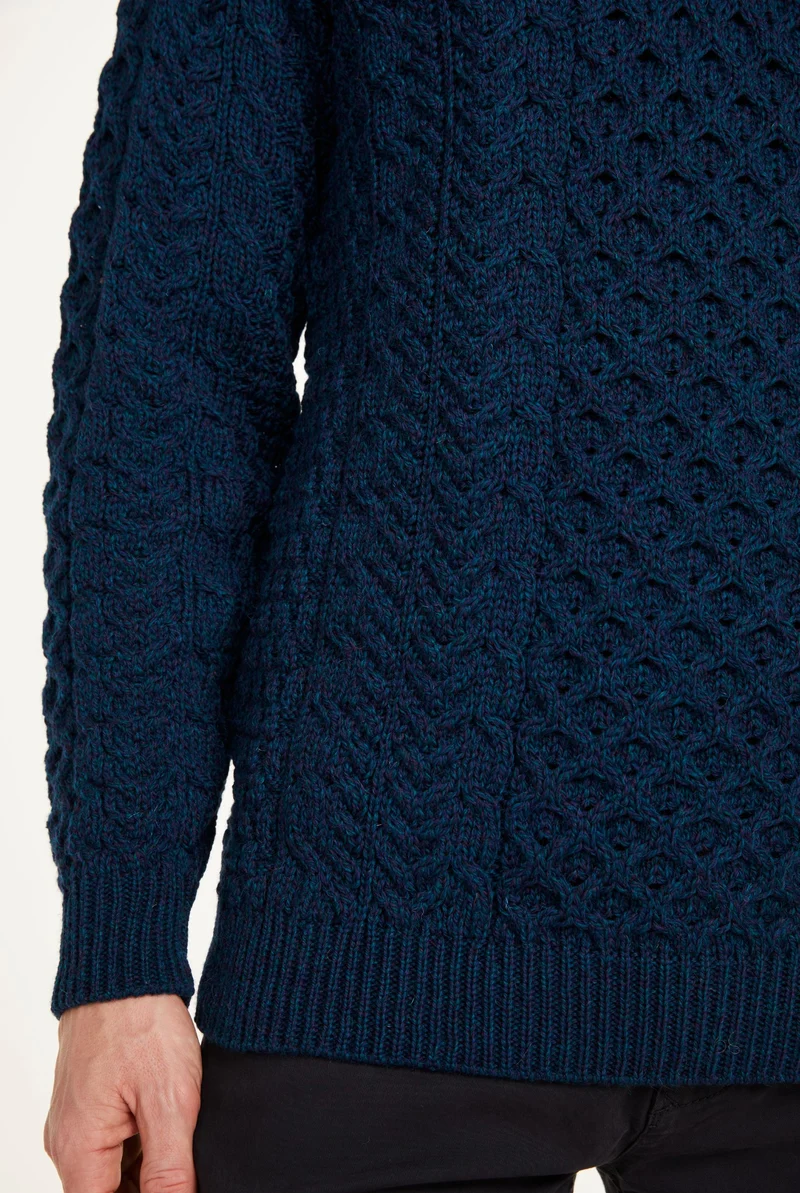Ballycroy Mens Merino Aran Half Zip Sweater - Atlantic