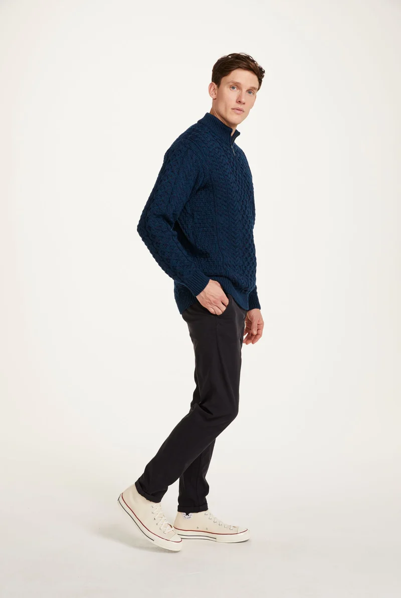 Ballycroy Mens Merino Aran Half Zip Sweater - Atlantic