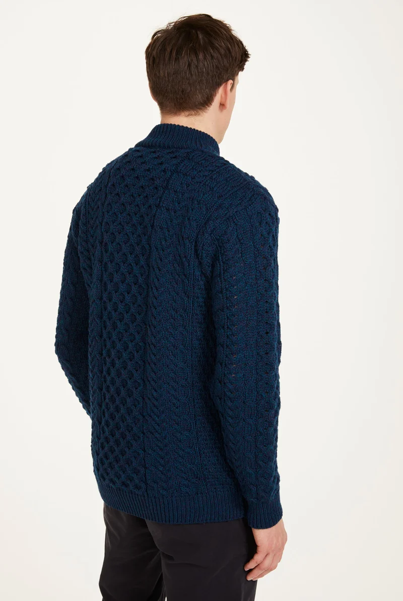 Ballycroy Mens Merino Aran Half Zip Sweater - Atlantic