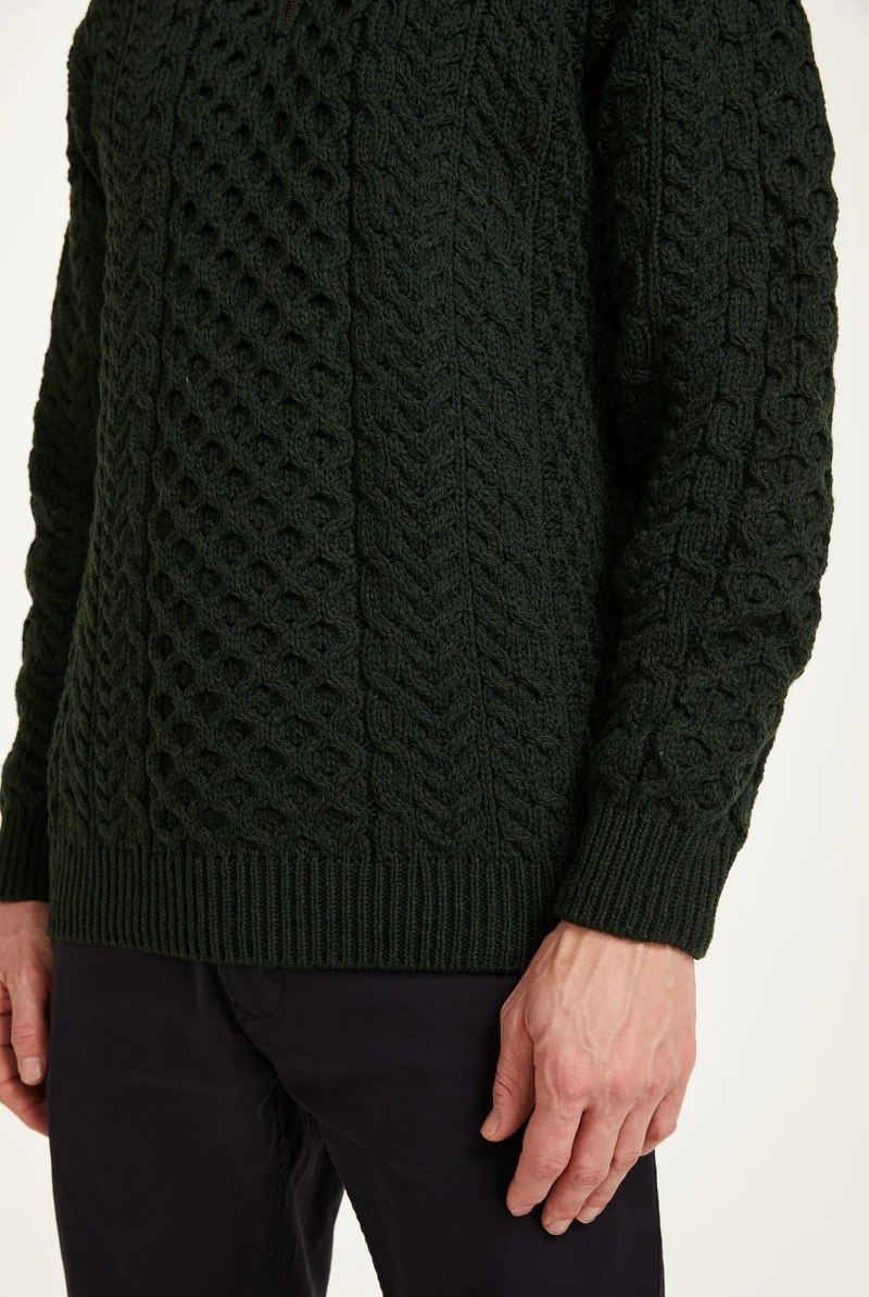 Ballycroy Mens Merino Aran Half Zip Sweater - Forest Green