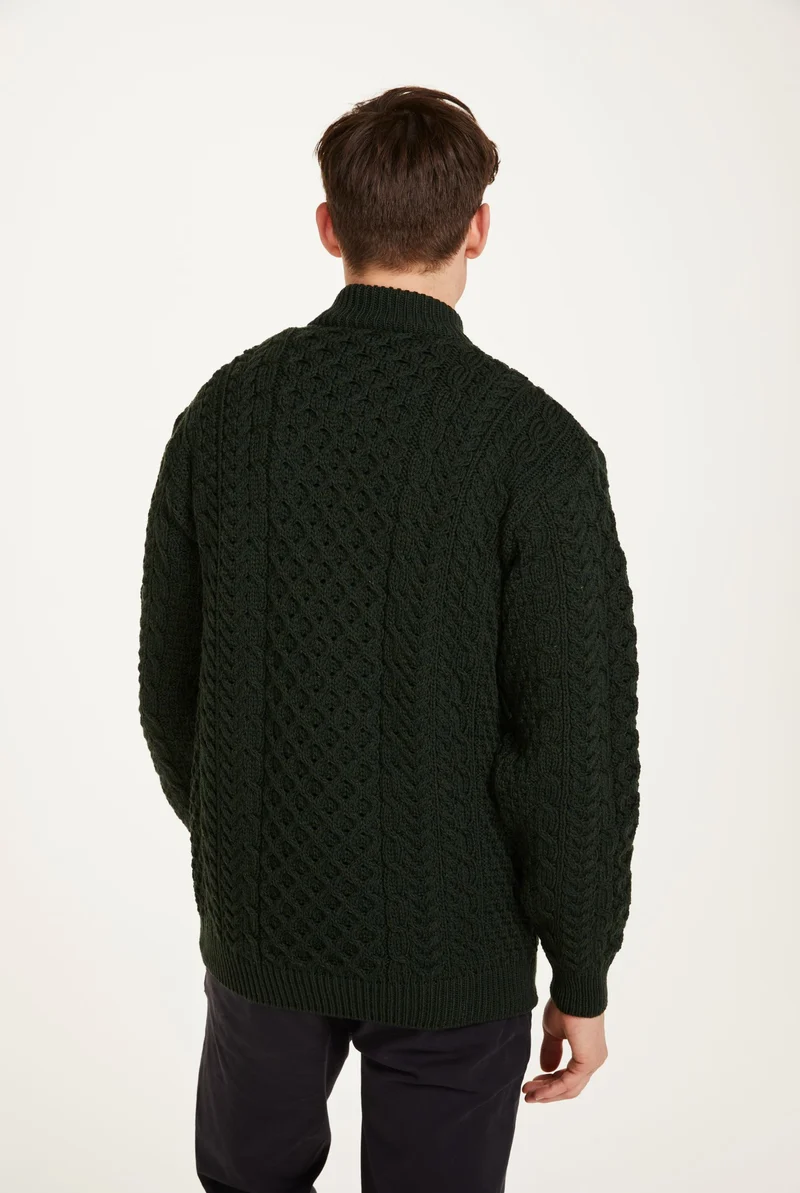Ballycroy Mens Merino Aran Half Zip Sweater - Forest Green