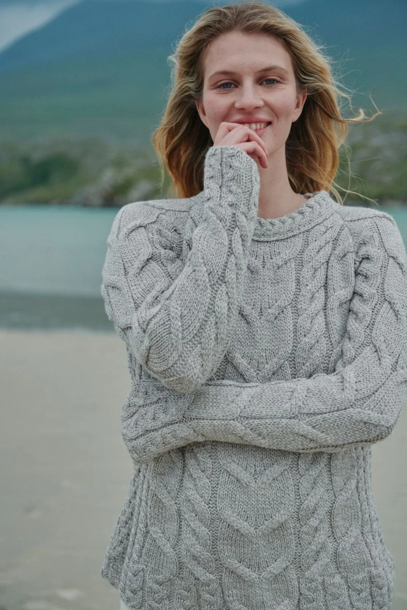 Listowel Ladies Aran Cabled Sweater - Oat