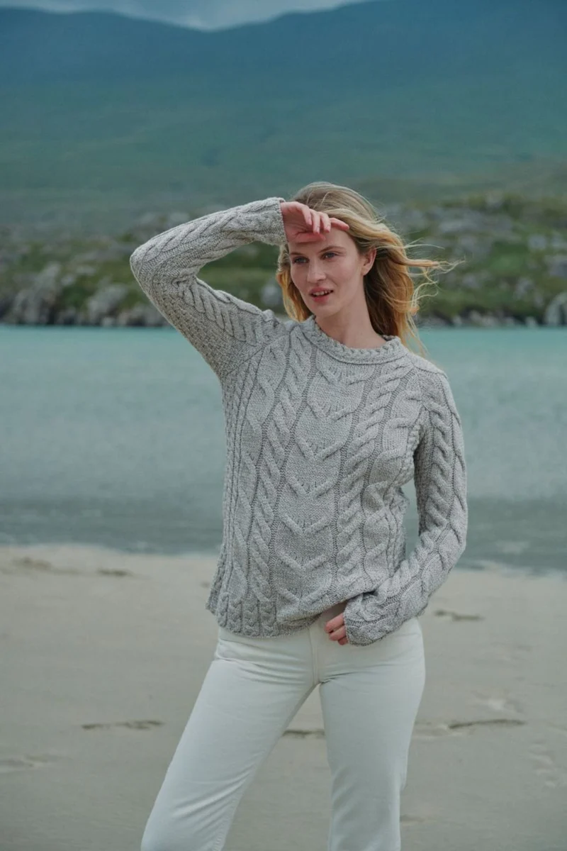Listowel Ladies Aran Cabled Sweater - Oat