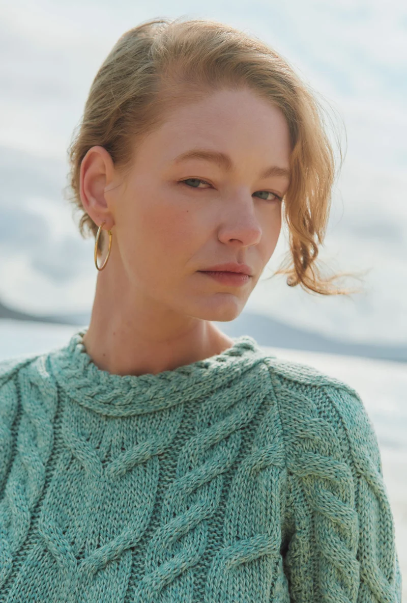 Listowel Ladies Aran Cabled Sweater - Mint