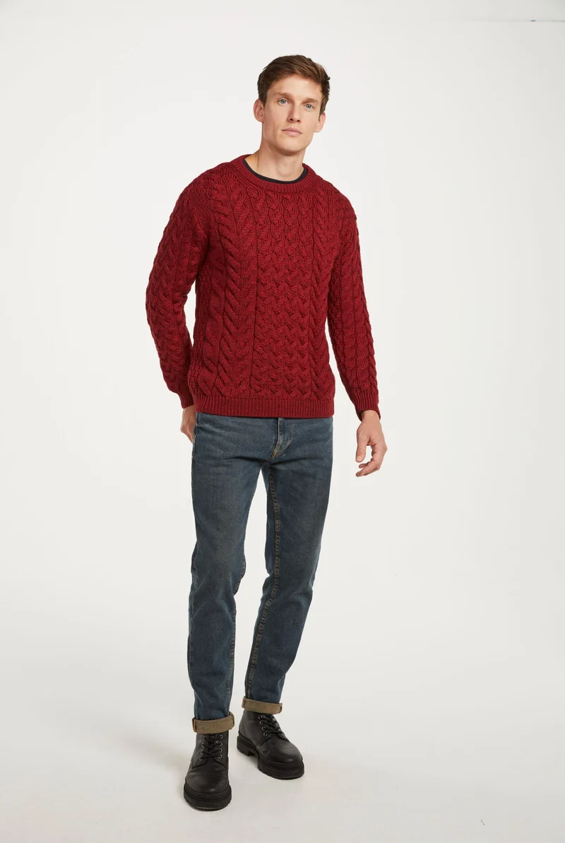 Omey Mens Aran Crew Neck Sweater - Rua Red