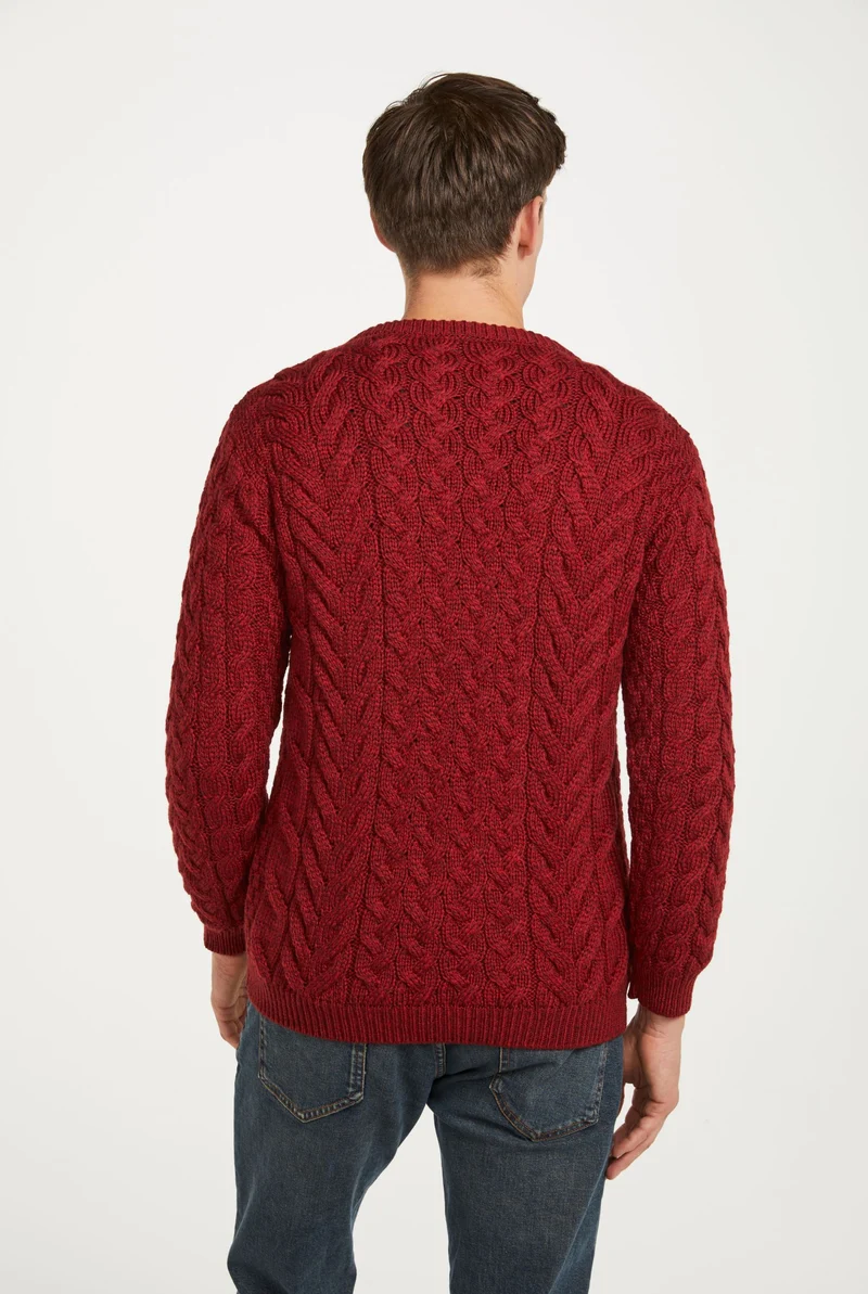 Omey Mens Aran Crew Neck Sweater - Rua Red
