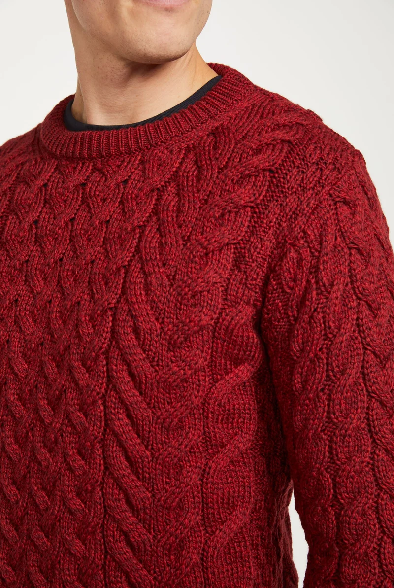 Omey Mens Aran Crew Neck Sweater - Rua Red