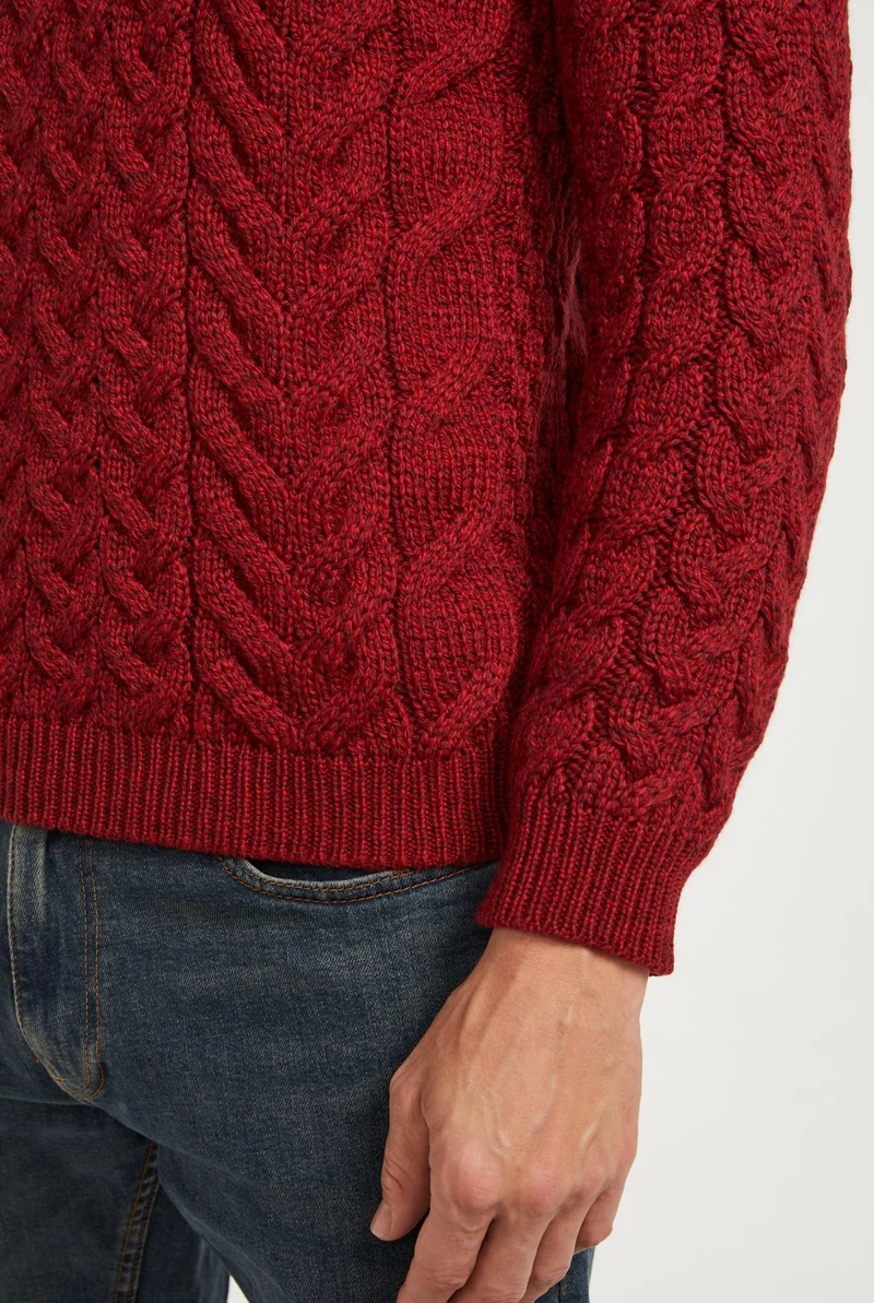 Omey Mens Aran Crew Neck Sweater - Rua Red