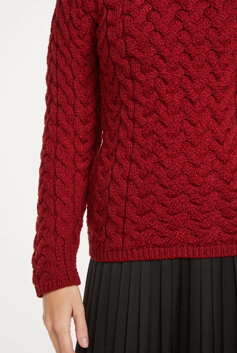 Knightstown Ladies Merino Aran Crew Sweater - Red