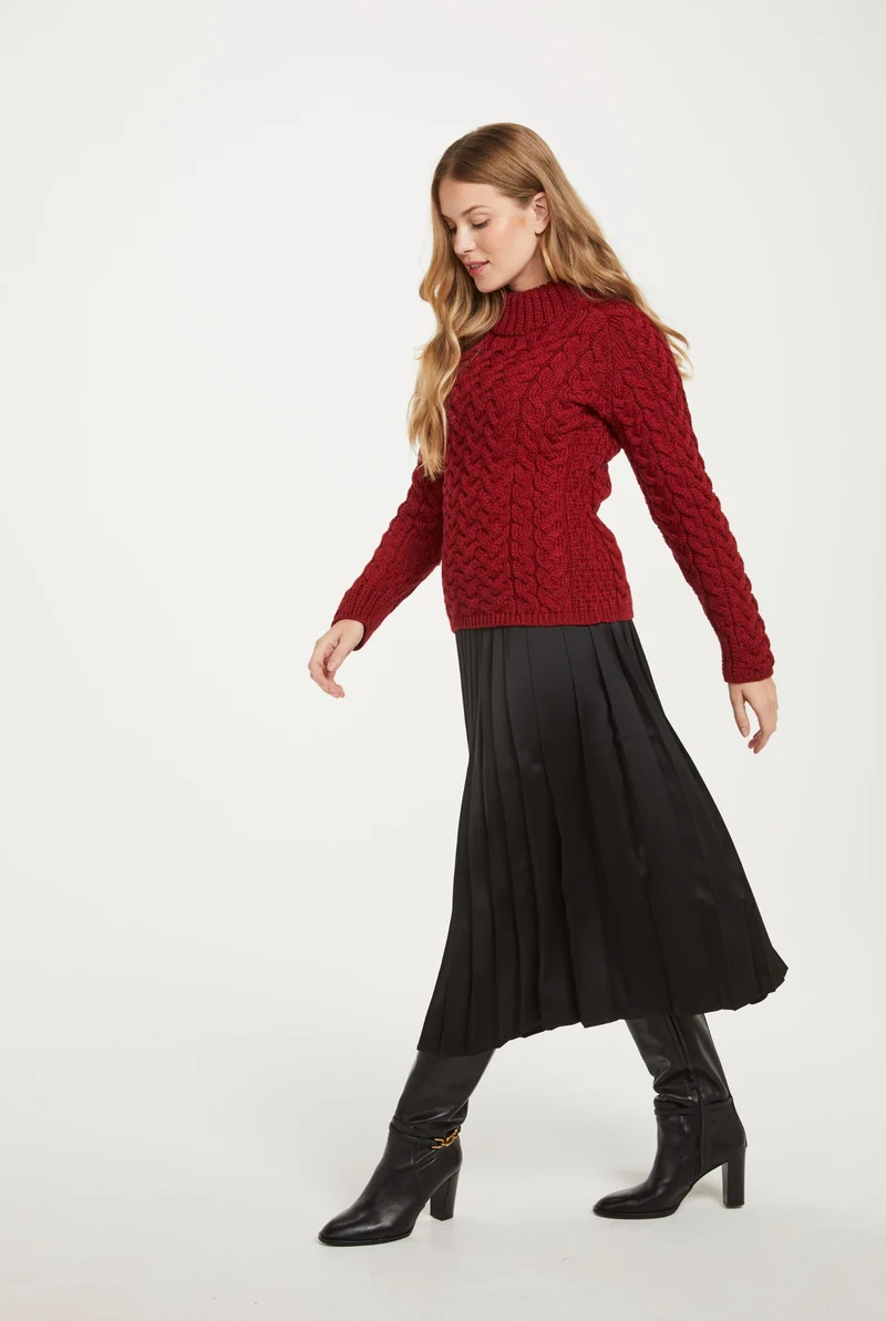Knightstown Ladies Merino Aran Crew Sweater - Red