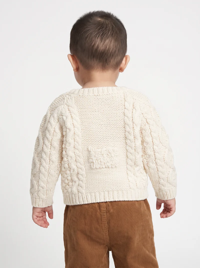 Shepley Character Baby Aran Wool Crew Neck Sweater - Cream