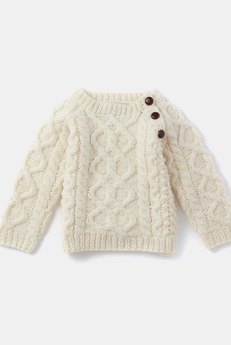 Shepley Baby Aran Wool Crew Neck Sweater - Cream