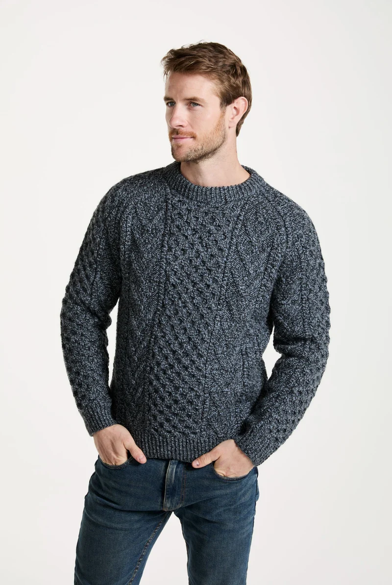 Kilronan Aran Mens Honeycomb Sweater - Charcoal