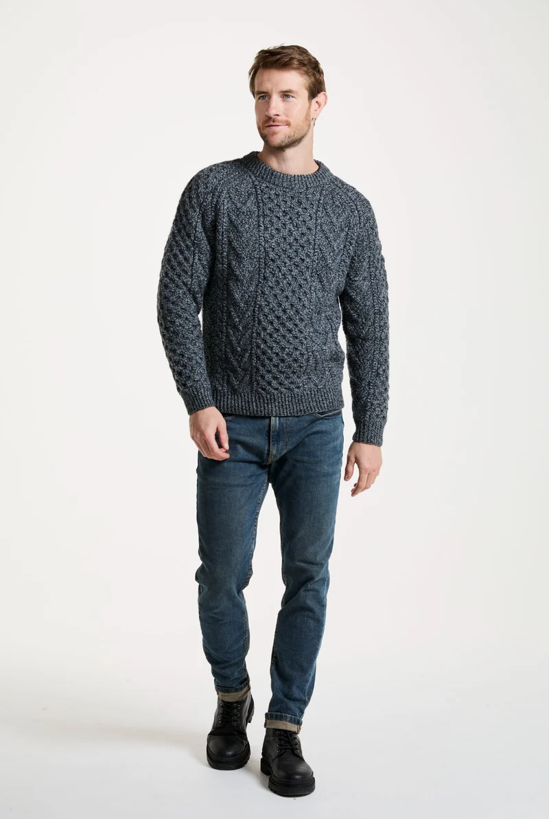 Kilronan Aran Mens Honeycomb Sweater - Charcoal
