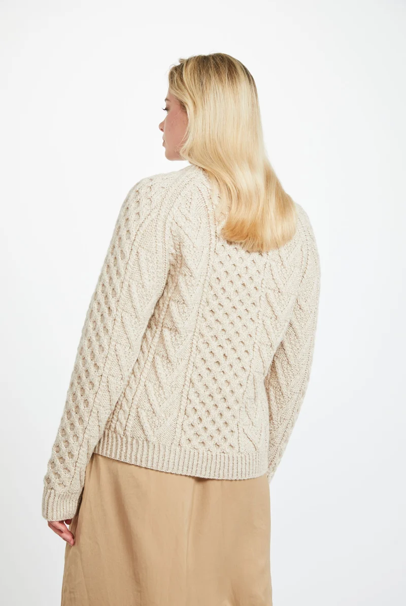 Kilronan Aran Ladies Honeycomb Sweater - Oat