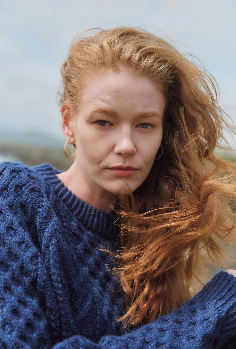 Kilronan Aran Ladies Honeycomb Sweater - Navy