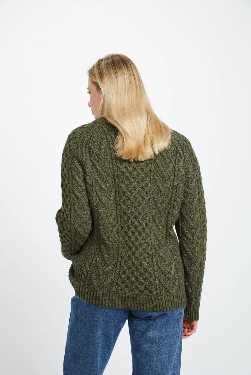Kilronan Aran Ladies Honeycomb Sweater - Green