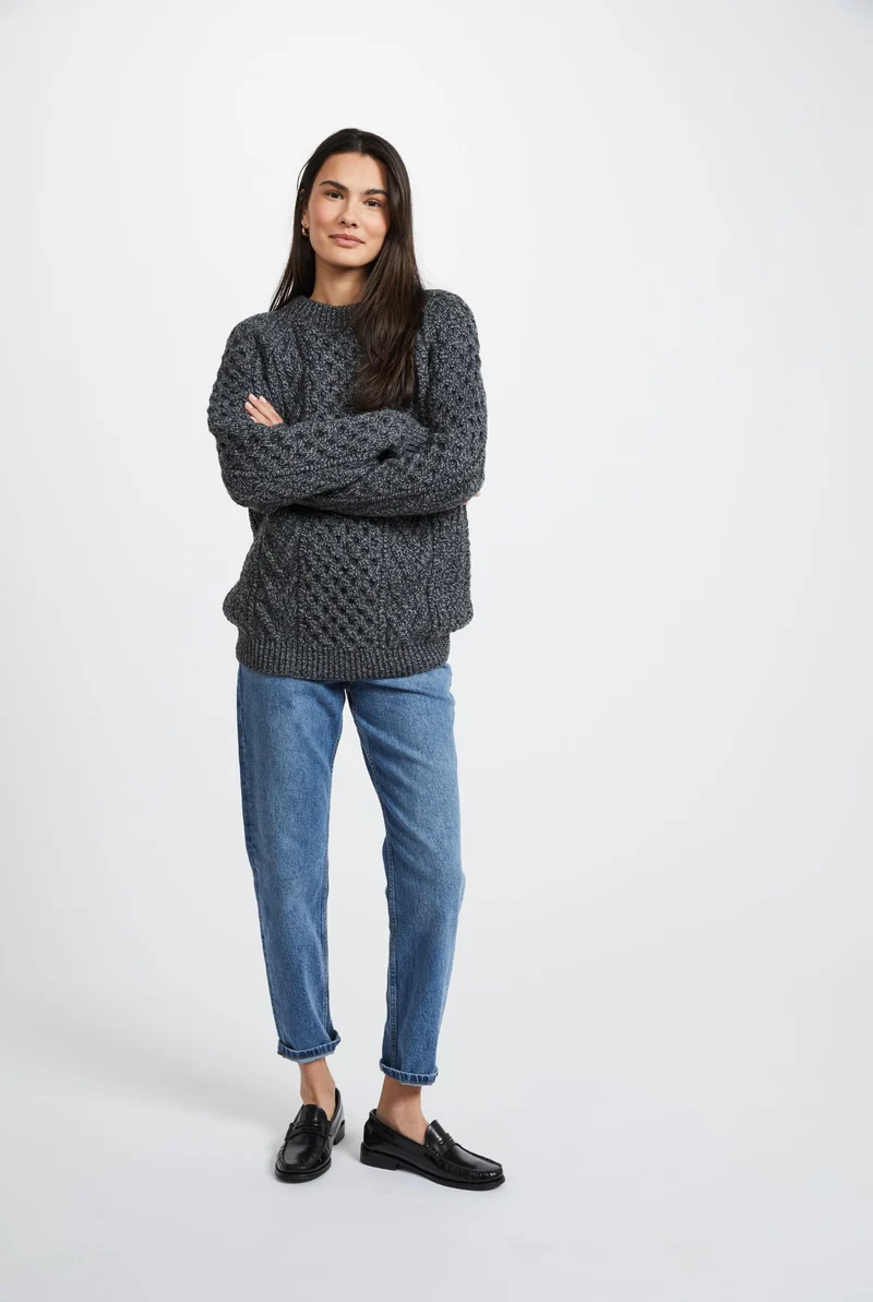 Kilronan Aran Ladies Honeycomb Sweater - Charcoal
