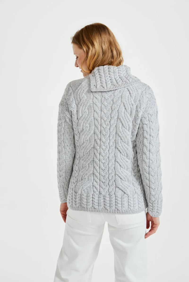 Maeve Aran Supersoft Merino Sweater with Button Collar - Feathered Grey