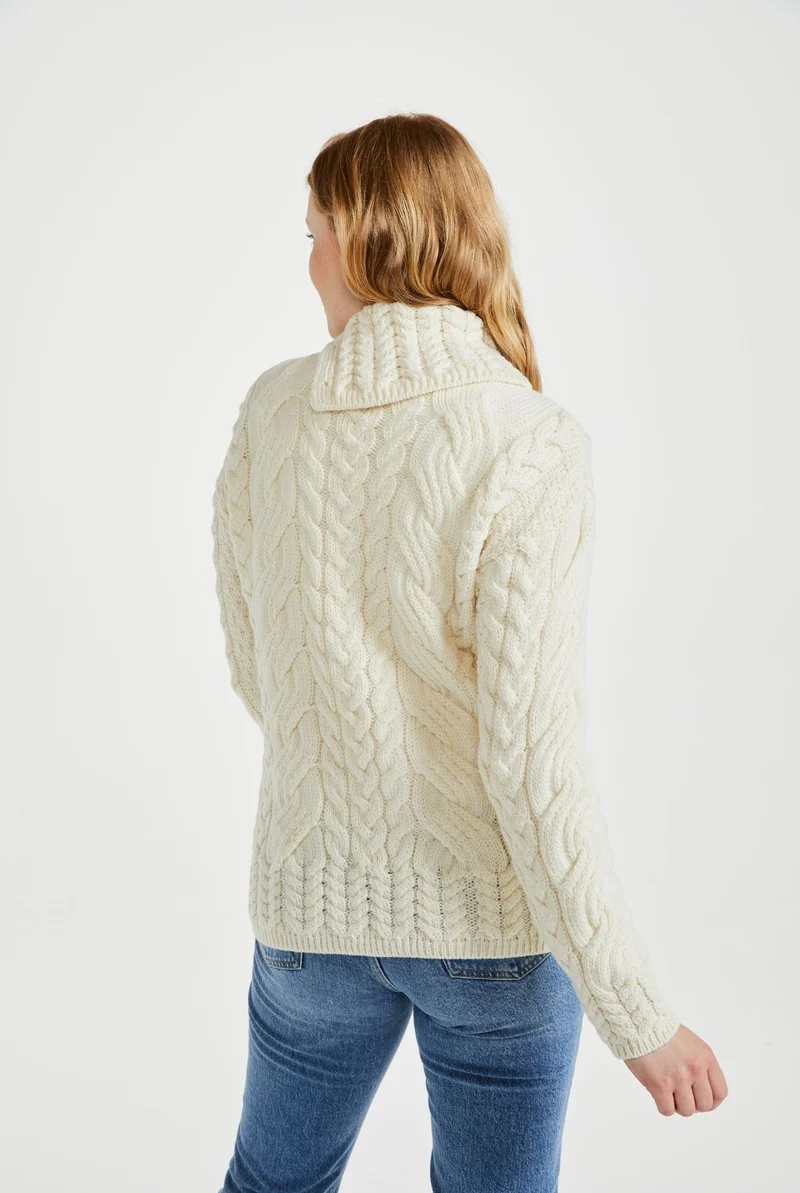 Maeve Aran Supersoft Merino Sweater with Button Collar - Cream