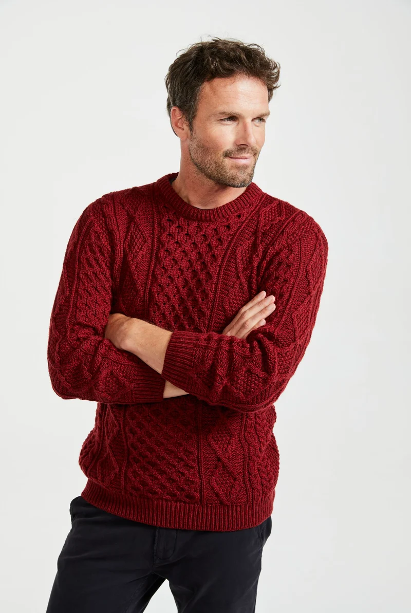 Éireann Mens Traditional Aran Supersoft Merino Sweater - Rua Red