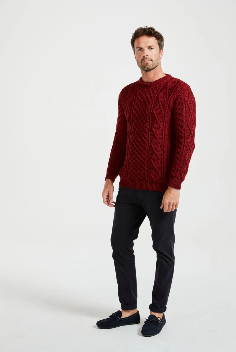 Éireann Mens Traditional Aran Supersoft Merino Sweater - Rua Red