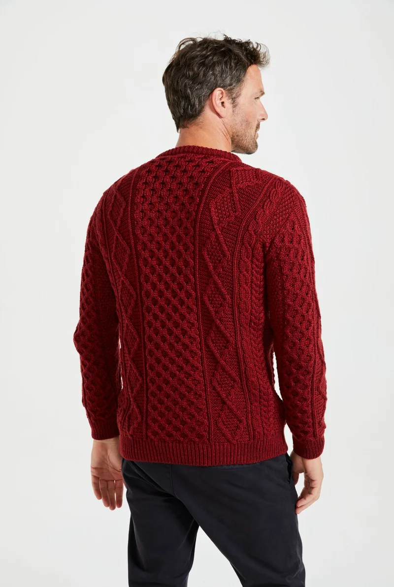 Éireann Mens Traditional Aran Supersoft Merino Sweater - Rua Red