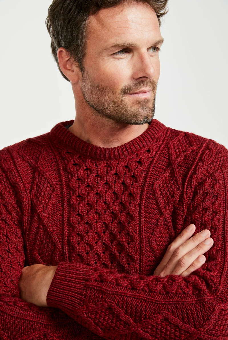 Éireann Mens Traditional Aran Supersoft Merino Sweater - Rua Red