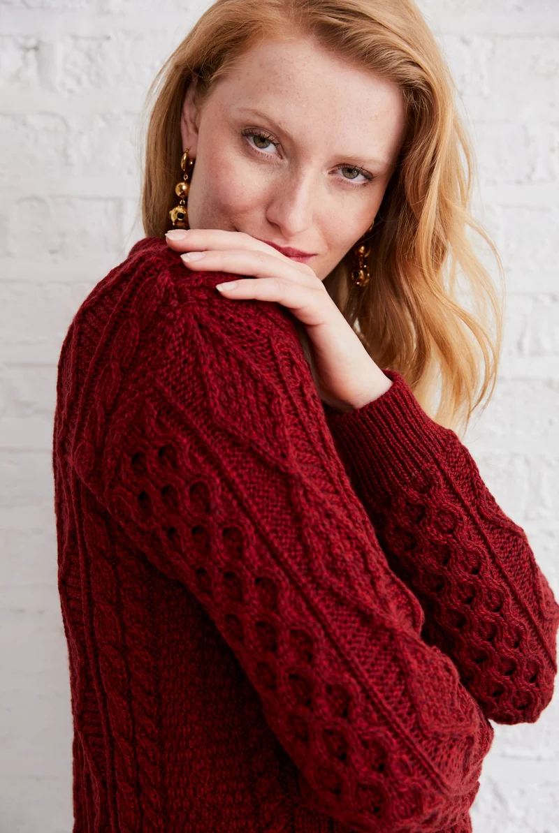 Éireann Ladies Traditional Aran Supersoft Merino Sweater - Rua Red