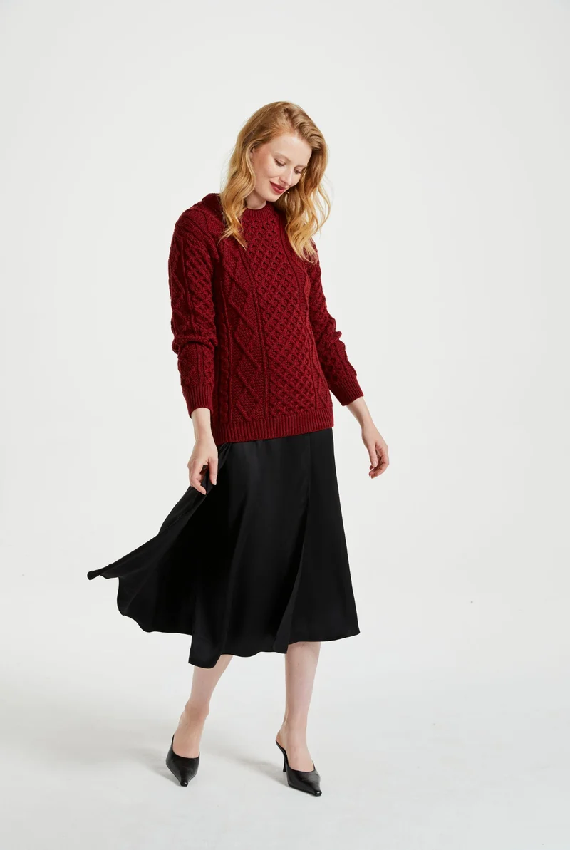 Éireann Ladies Traditional Aran Supersoft Merino Sweater - Rua Red