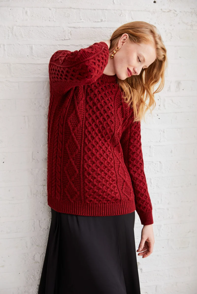 Éireann Ladies Traditional Aran Supersoft Merino Sweater - Rua Red
