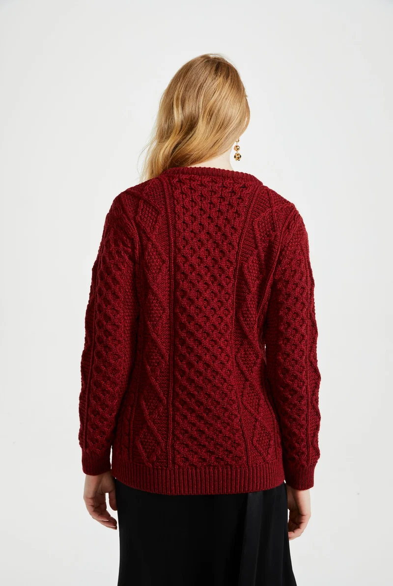 Éireann Ladies Traditional Aran Supersoft Merino Sweater - Rua Red