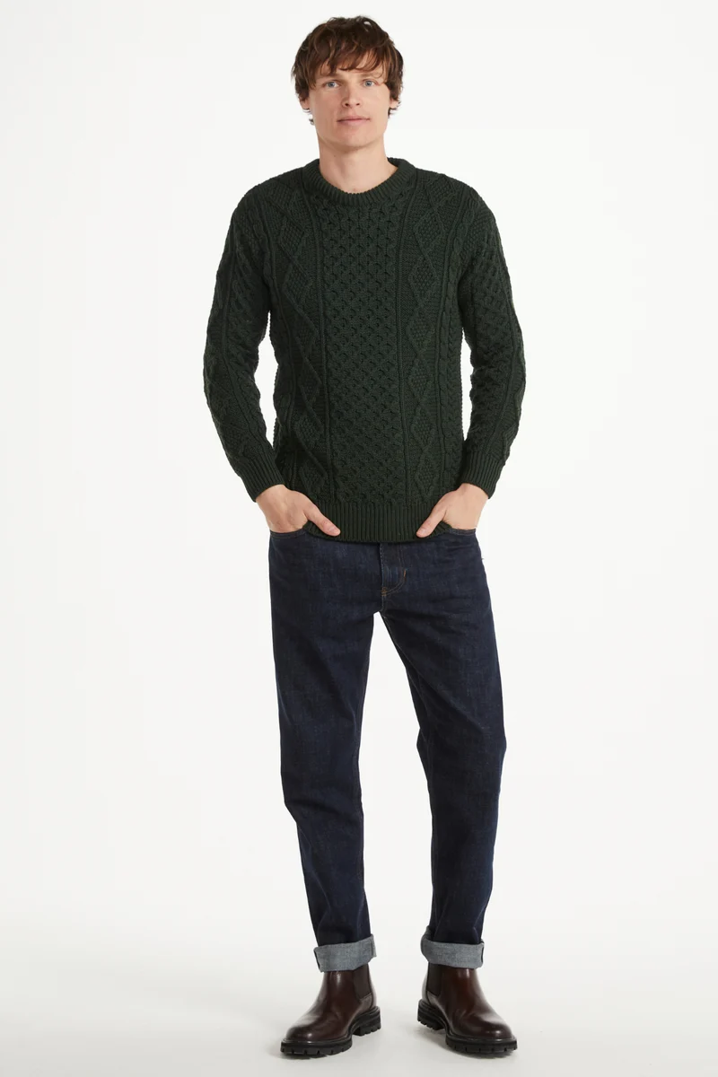 Éireann Mens Traditional Aran Supersoft Merino Sweater - Green