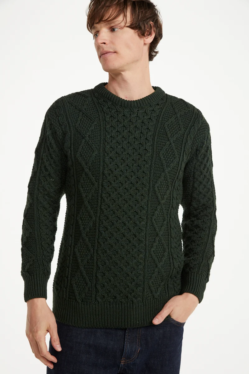 Éireann Mens Traditional Aran Supersoft Merino Sweater - Green