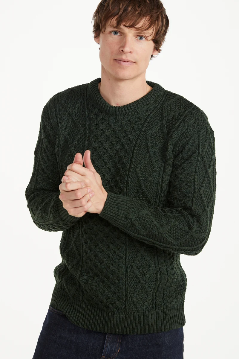 Éireann Mens Traditional Aran Supersoft Merino Sweater - Green