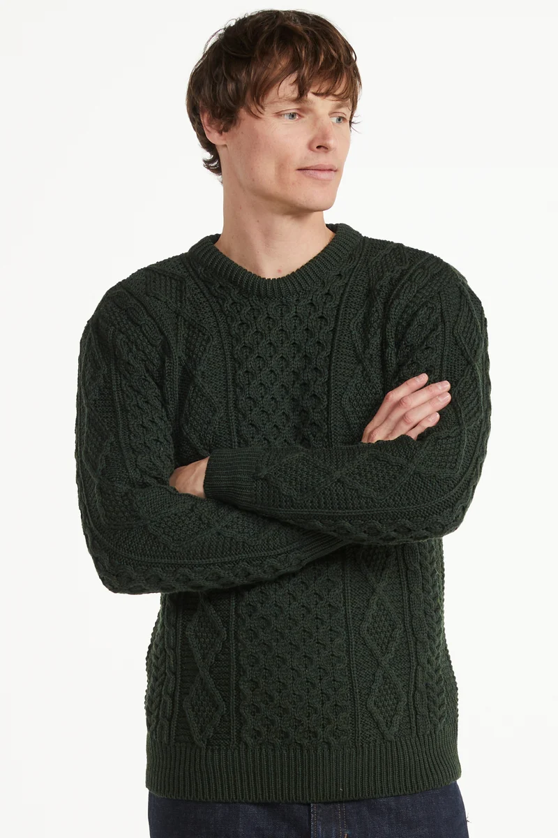 Éireann Mens Traditional Aran Supersoft Merino Sweater - Green