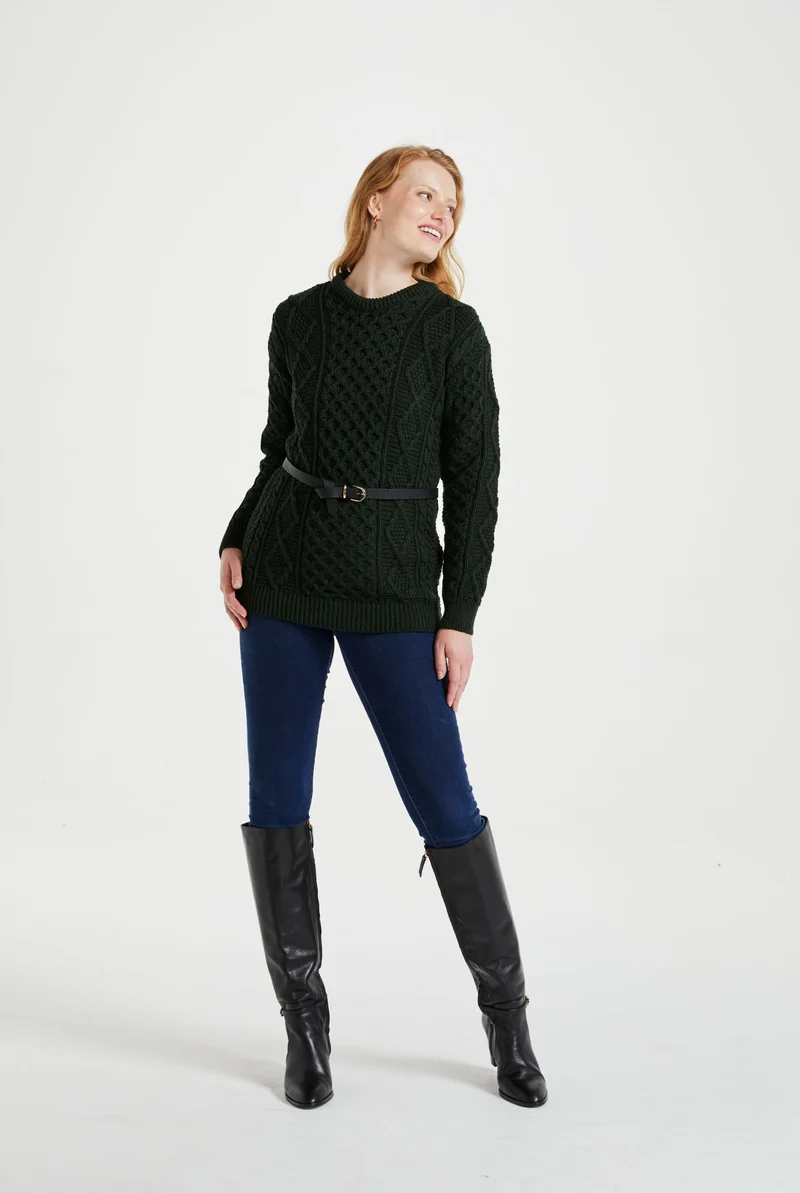 Éireann Ladies Traditional Aran Supersoft Merino Sweater - Green