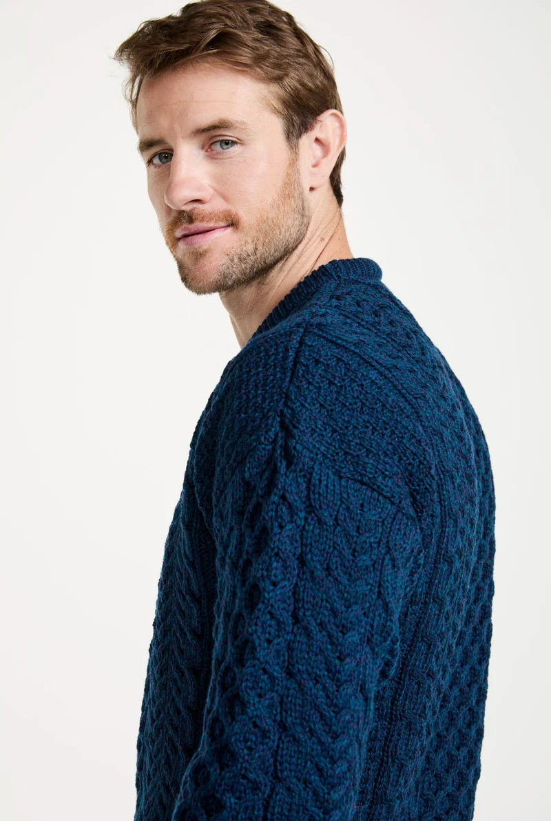 Inisheer Traditional Mens Merino Aran Sweater - Atlantic