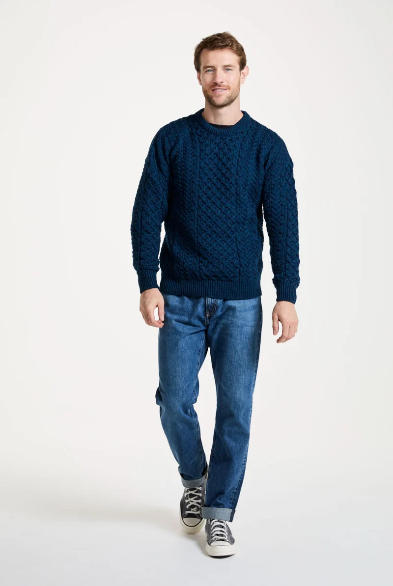 Inisheer Traditional Mens Merino Aran Sweater - Atlantic