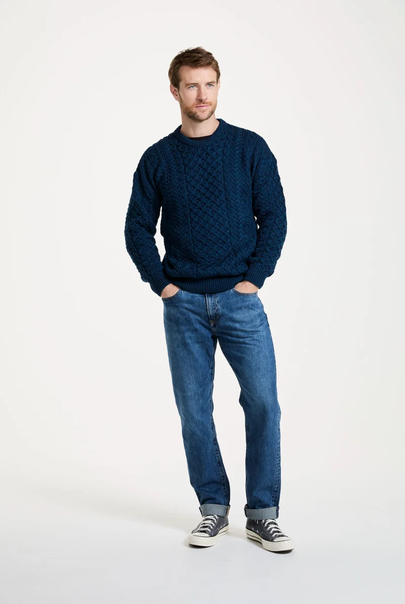 Inisheer Traditional Mens Merino Aran Sweater - Atlantic