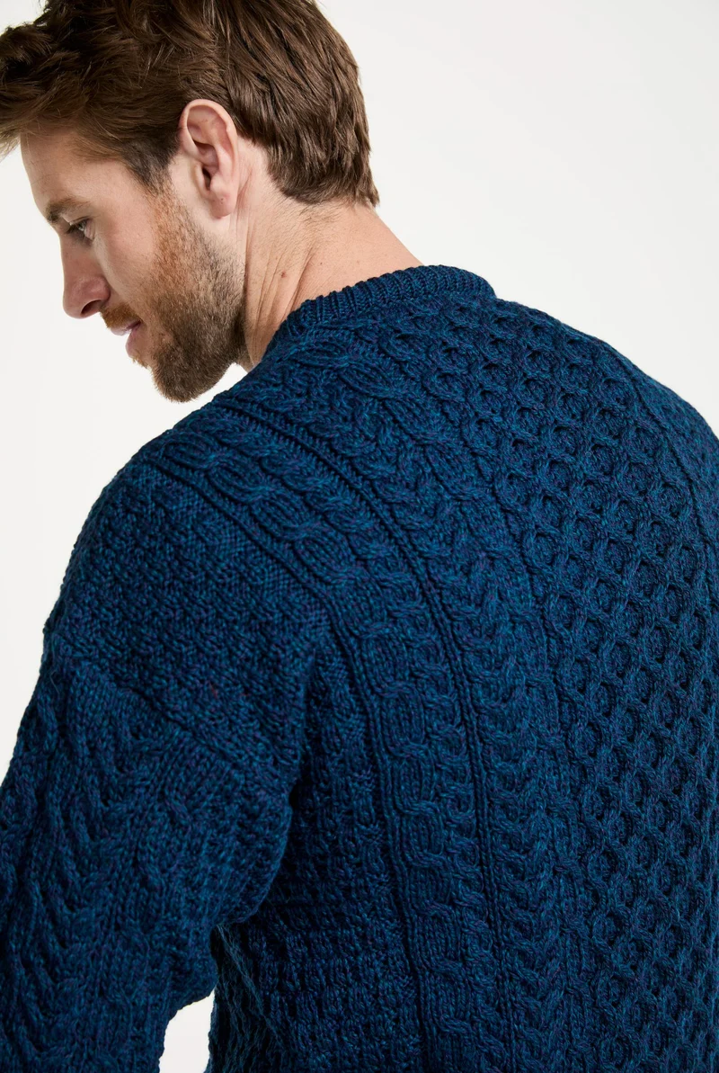Inisheer Traditional Mens Merino Aran Sweater - Atlantic