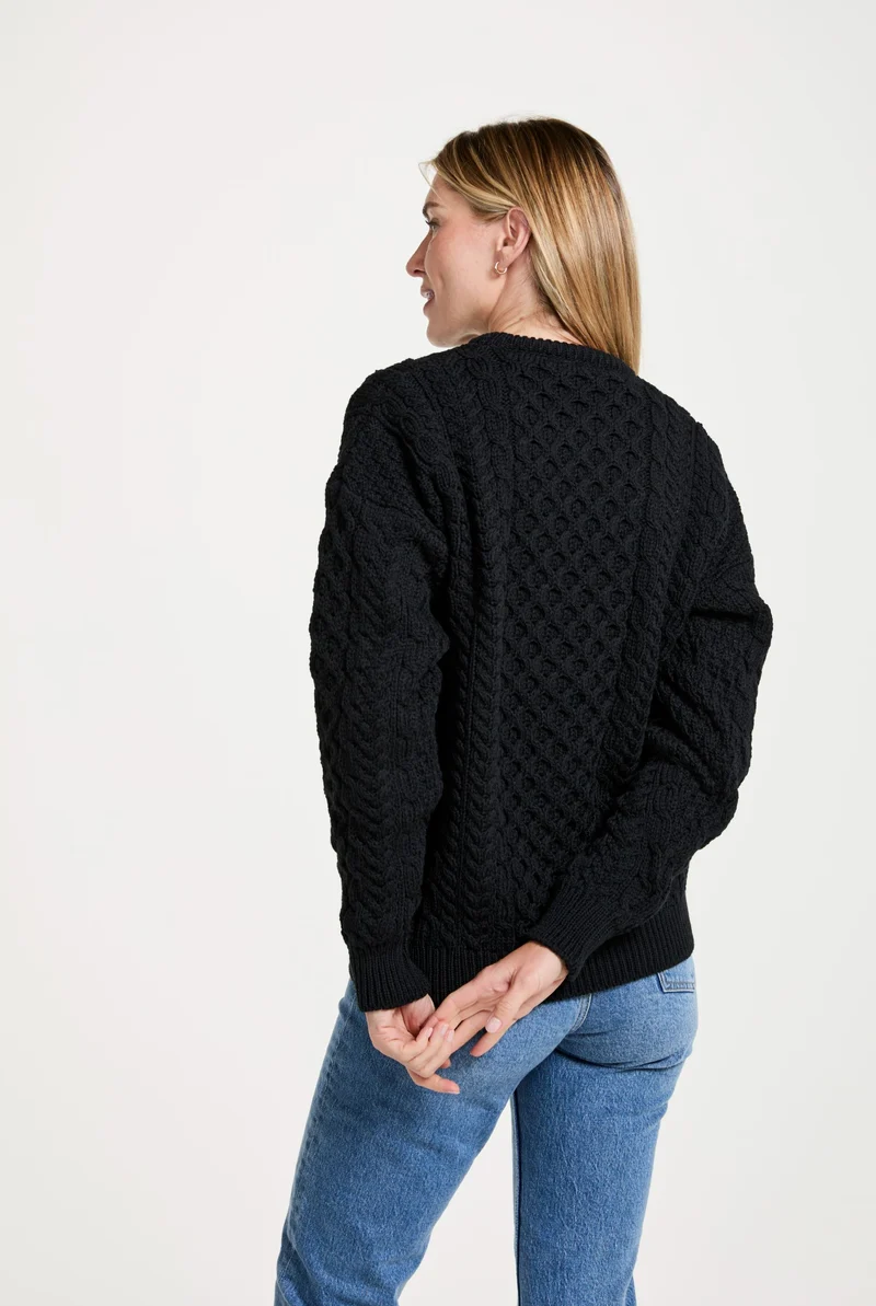 Inisheer Traditional Ladies Merino Aran Sweater - Black